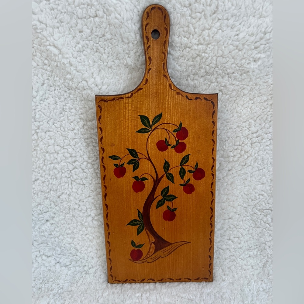 VTG Apple Tree, Hand Painted Wooden Cutting Board, Cottage Core, Folk Art